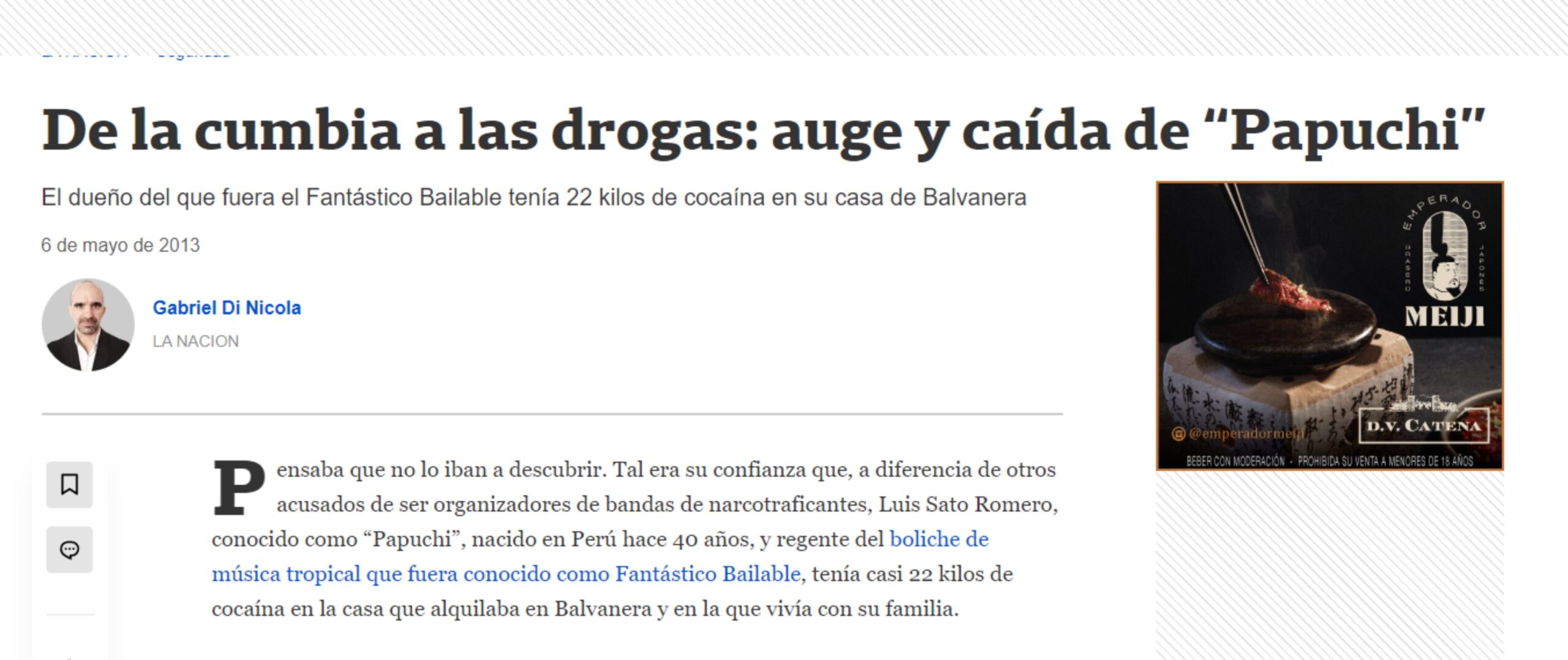 Publicación del diario La Nación en mayo del 2013